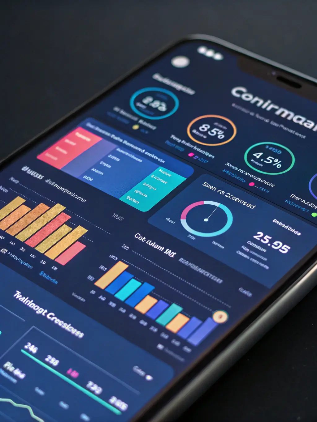 A mobile app interface displaying a user-friendly dashboard with intuitive icons and data visualization, designed for efficient task management and productivity.
