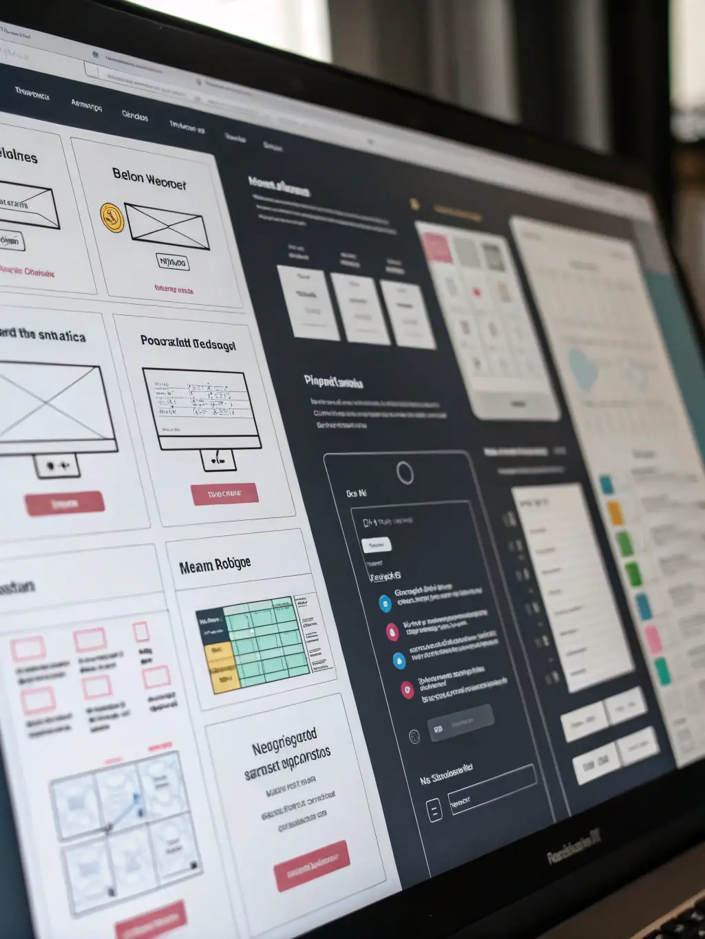 A wireframe illustration of a website's user interface, highlighting the strategic placement of key elements and navigation for optimal user flow and engagement.