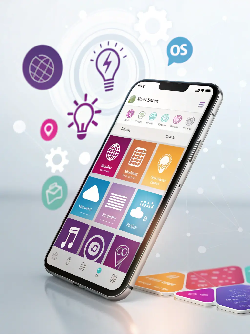 A mobile app interface displayed on a smartphone, showcasing a clean and intuitive design with various features and functionalities, representing mobile app development services.