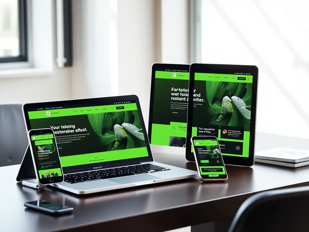 A sleek, modern website displayed on various devices with a blue color scheme, showcasing Top Tier Online's custom website design capabilities.